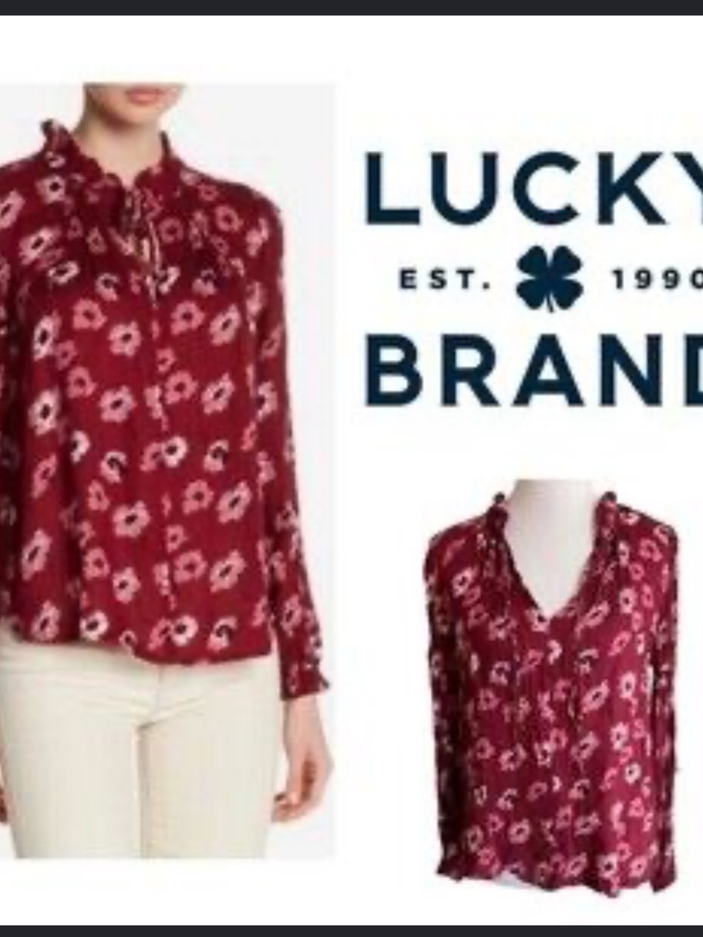 Lucky Brand Burgundy Floral Long-Sleeve V-Neck Blouse